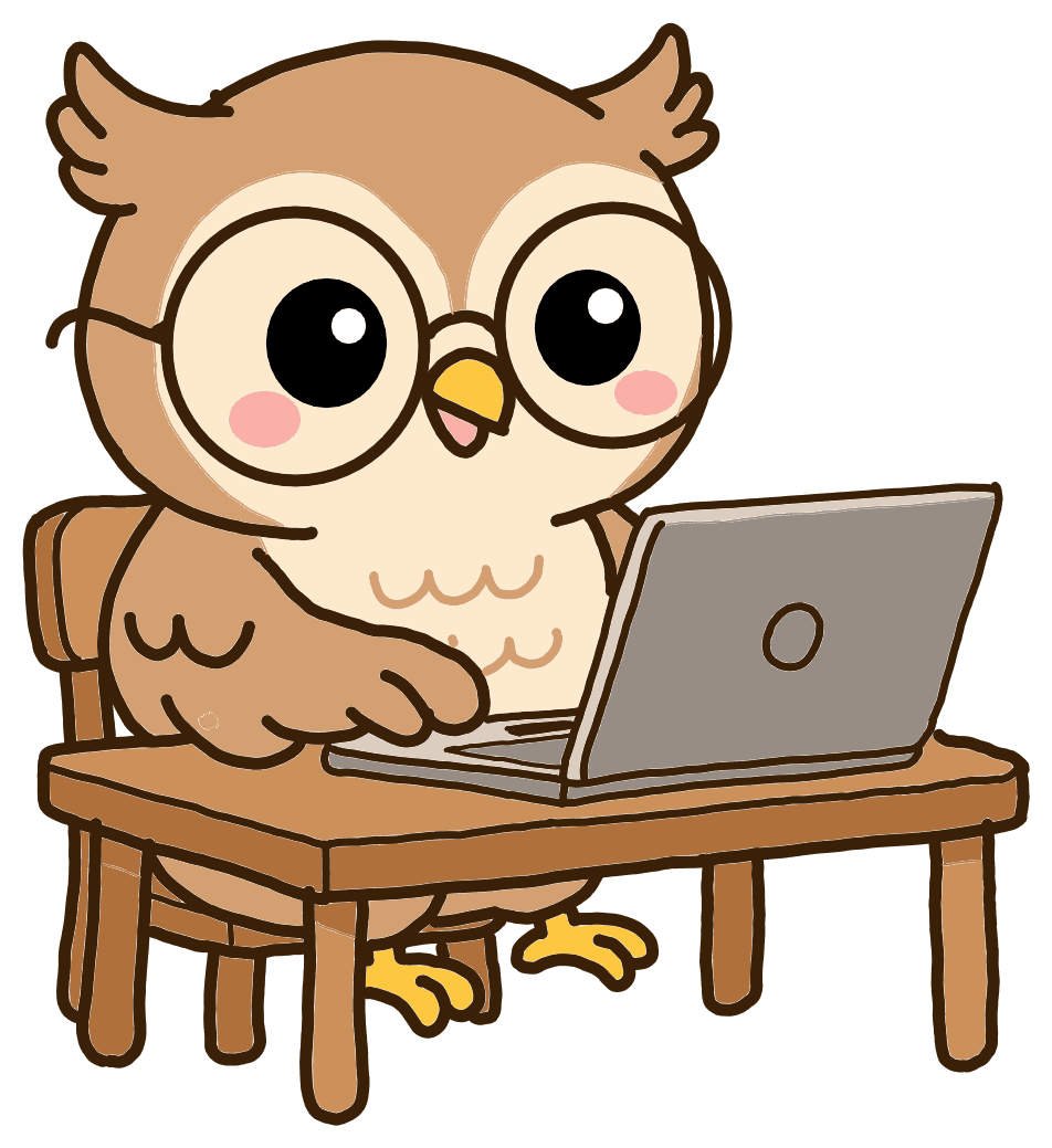 Le hibou de Trousse devant un ordinateur