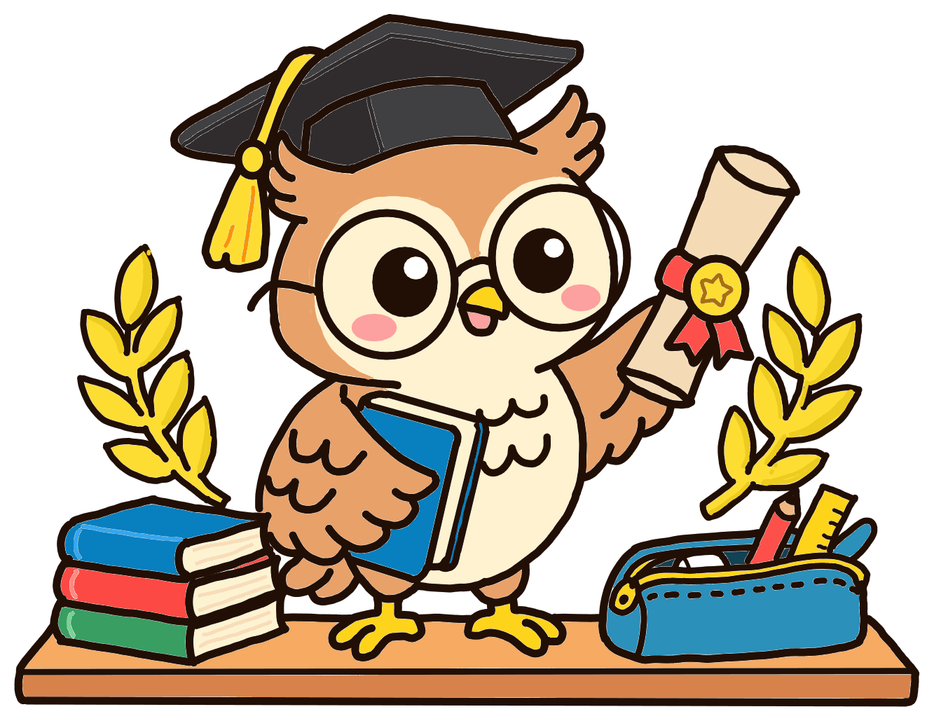Le hibou de Trousse en tenue de diplômé