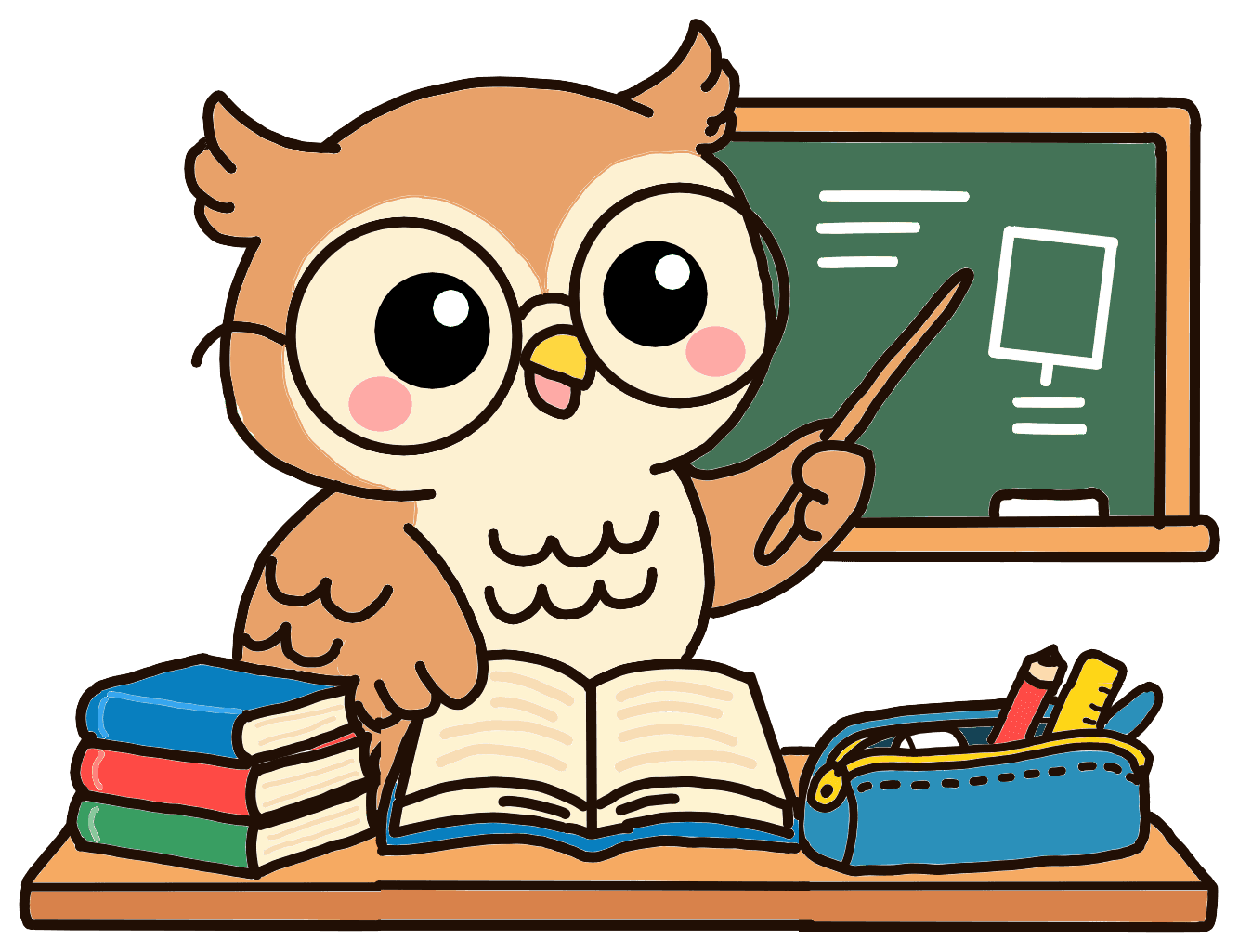 La mascotte de Trousse, un hibou, devant un tableau